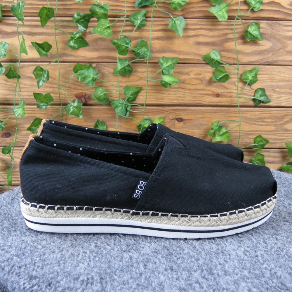 Skechers BOBS Breeze‎ Women's Black Canvas Espadrille Flats 8.5 Slip-On Comfort